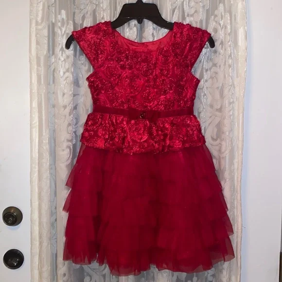 jona michelle red dress Jona Michelle Dress Girls 12 Red Sequin Party Formal Tulle Romantic Coquette